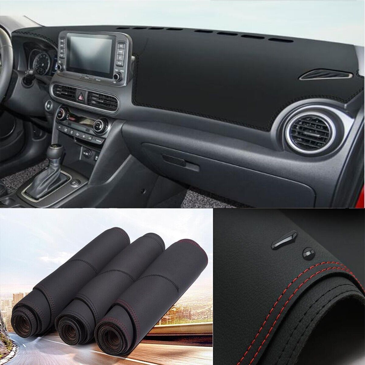 1X PU leather Dashboard Dash Mat Non-slip DashMat Shade for Hyundai Kona 2018-23