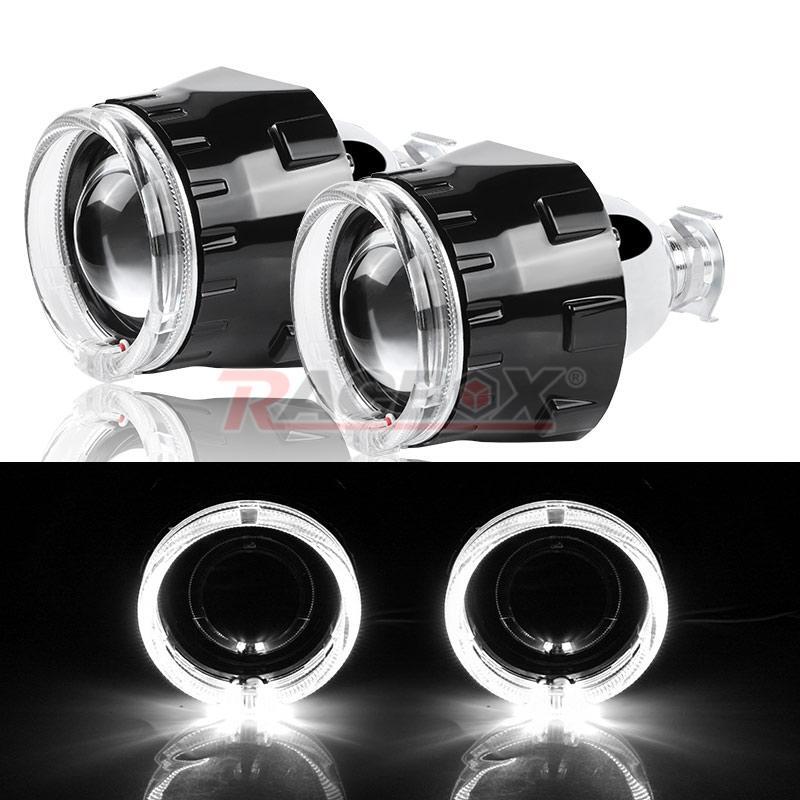 2PC 2.5 Bi-Xenon HID Projector Lens LED Angel Eye White Headlight Retrofit LHD
