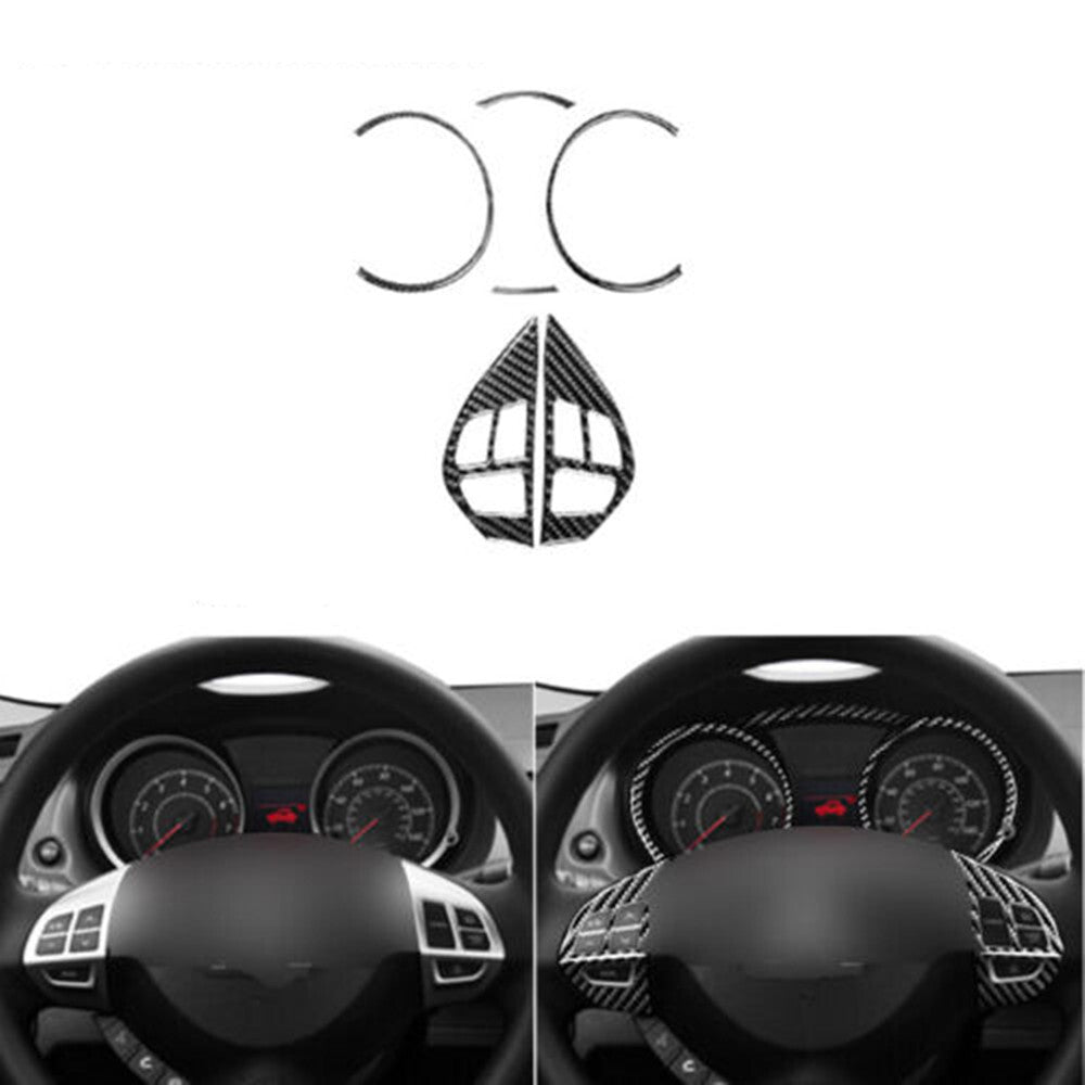 for Mitsubishi Lancer Carbon Fiber Speedometer Steering Wheel Button Cover Trim