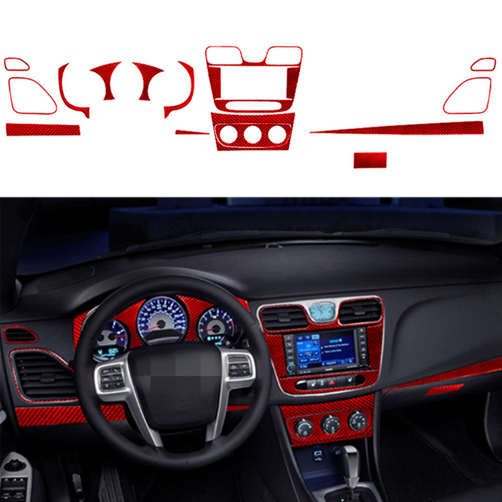 14Pcs Red Carbon Fiber Dashboard Panel Cover Trim Kit for Chrysler 200 2011-2014