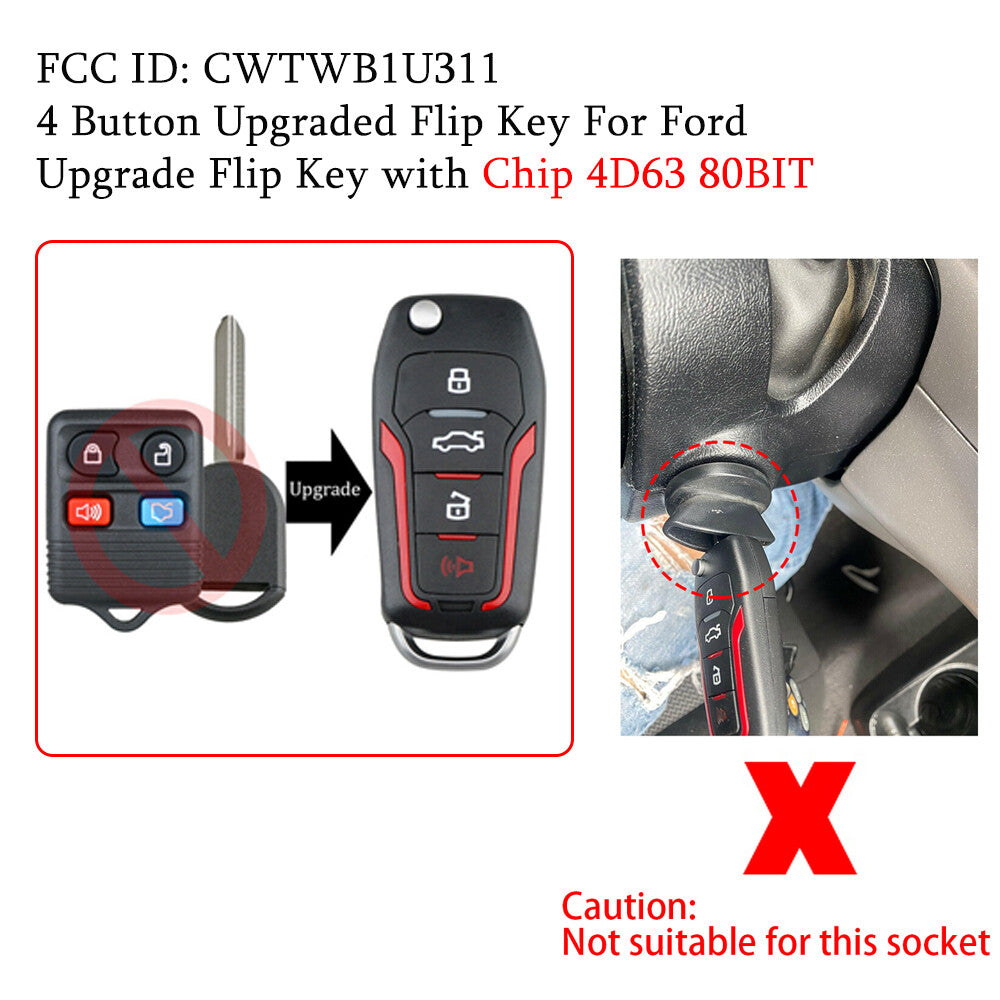 Upgraded flip-top remote control car keychain for Ford for Mustang 2005, 2006, 2007, and 2008 models. CWTWB1U311