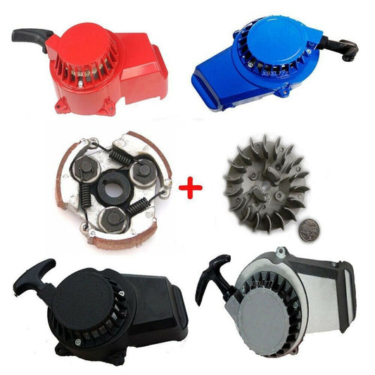 2-stroke 49cc clutch starter flywheel kit for mini pocket dirt pit bikes and all-terrain vehicles.
