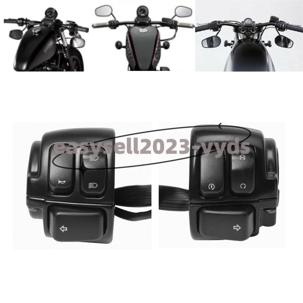 Black 1 25mm Motor Handlebar Controls Switches + Wiring Harness Fit for Harley