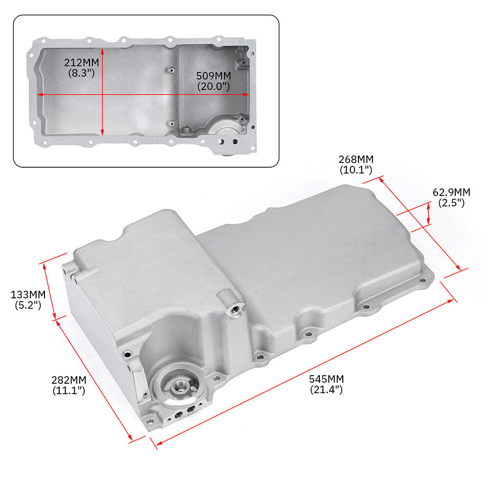 Aluminum Oil Pan Kit Rear Sump Low Profile Polished for 55-87 GM LS1 LS2 LS3
