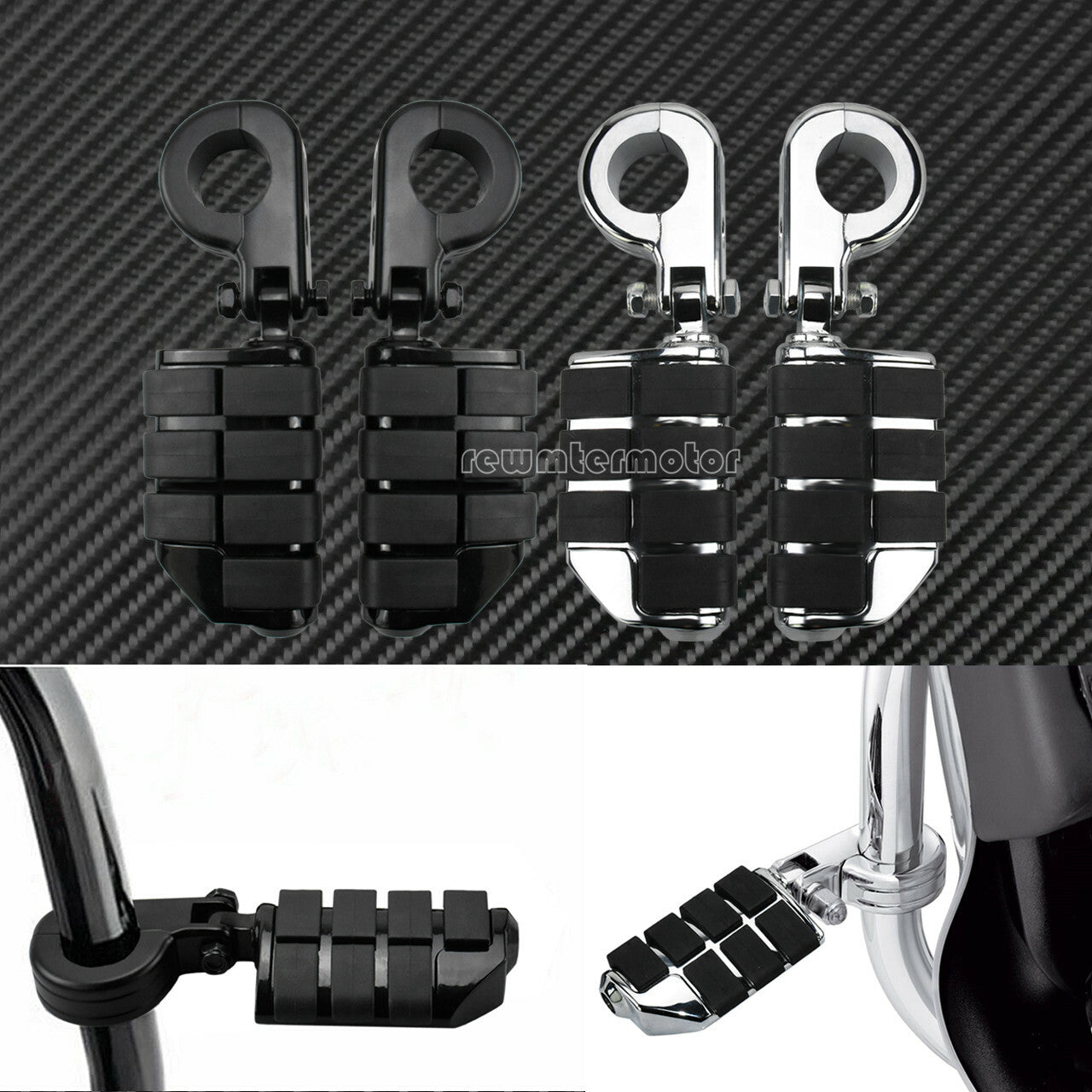 1 to 1.25 Motorcycle Highway Foot Pegs Footrest Engine Guard Clamps Mount Kit