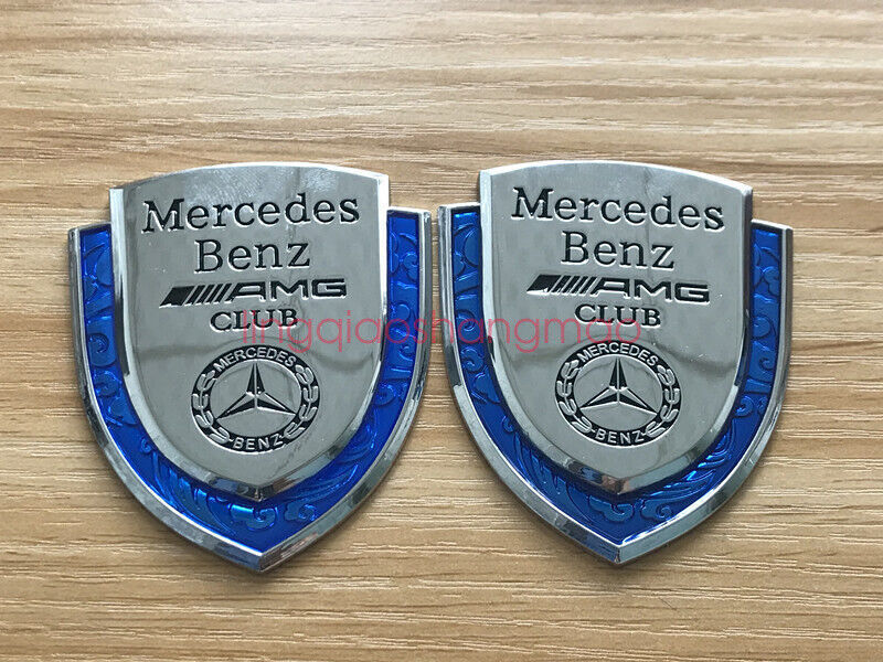 2pc Chrome /Blue Metal Car Emblem Sticker Side Skirts Badge for Mercedes