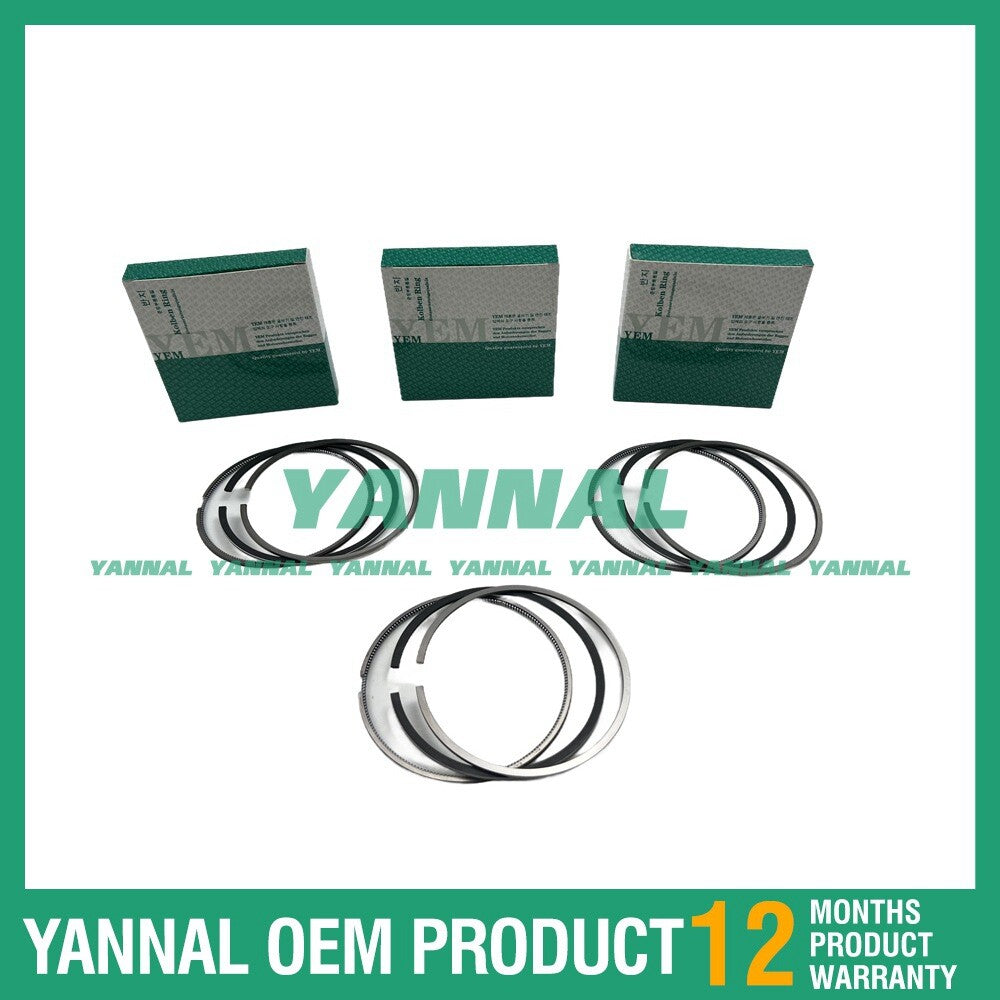 3 new D650 Piston Ring Kits, STD 64 mm, for Kubota Excavator Engines