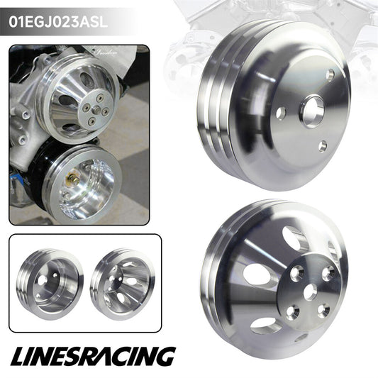Aluminum 2 3 Groove Long Water Pump LWP Crank Pulley Kit For SBC for Chevy 283 327
