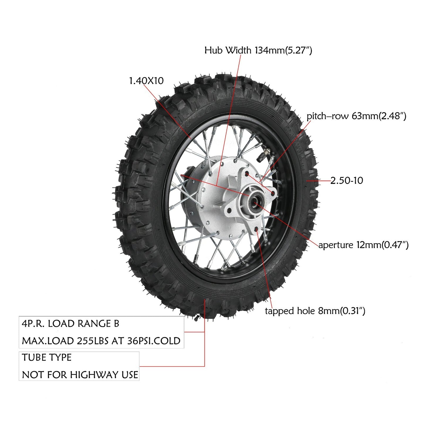 2.50-10 inch Front Rear Wheel Tyre 1.4x10 Rim CRF50 Dirt Bike Drum Brake 70cc 50
