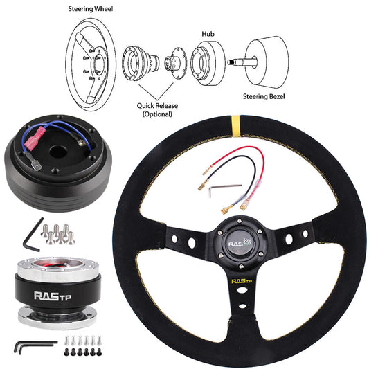 For 96-00 for Honda for Civic EK Suede Steering Wheel+Short Hub Adapter+Quick Release