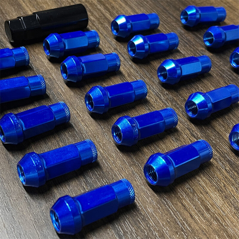 20pcs M12x1.5 Lug Nuts 48mm Steel Open End Wheel Nuts Bolts w/ Socket Key Blue