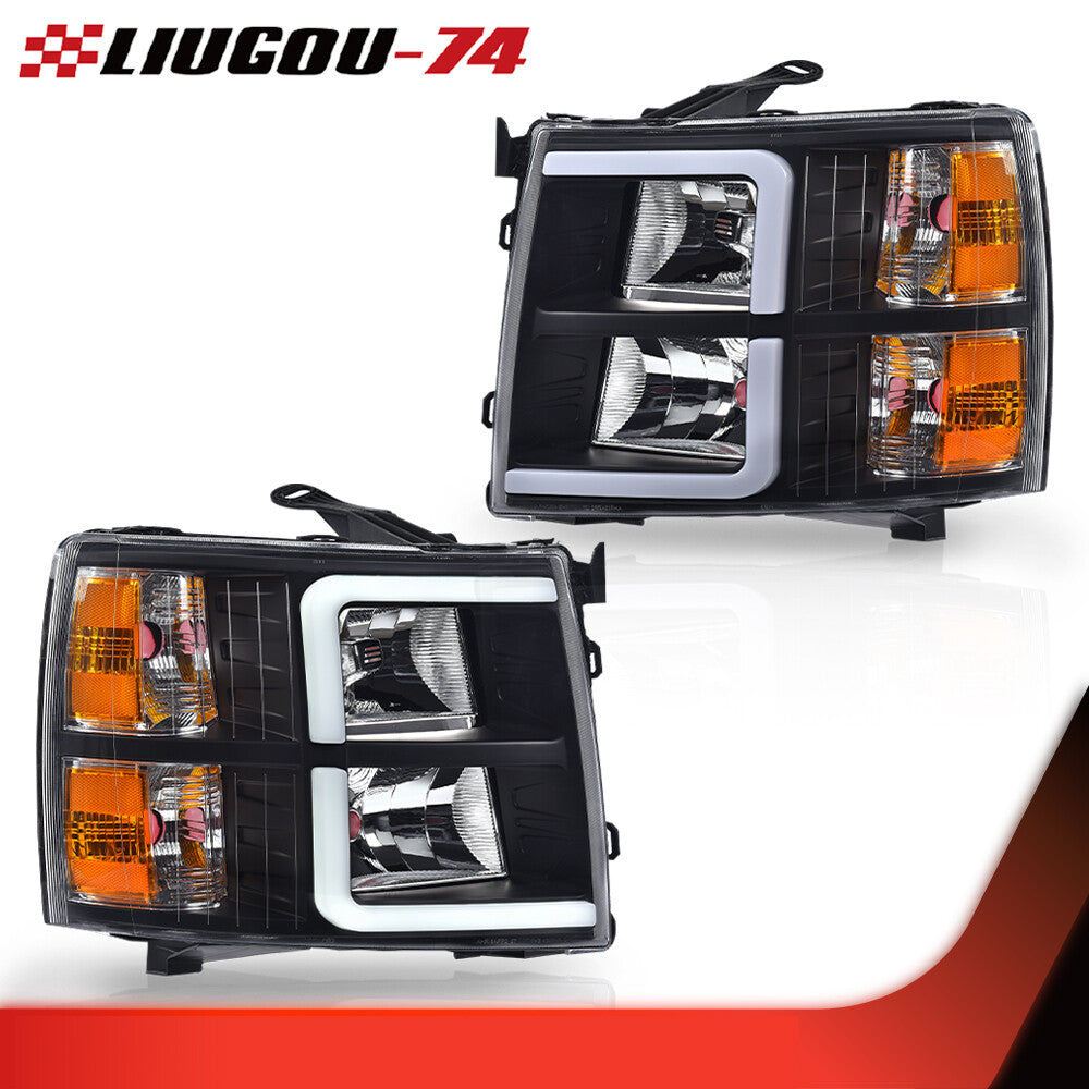 Suitable for a pair of 07-13 for Chevrolet Silverado black/amber LED DRL headlights.