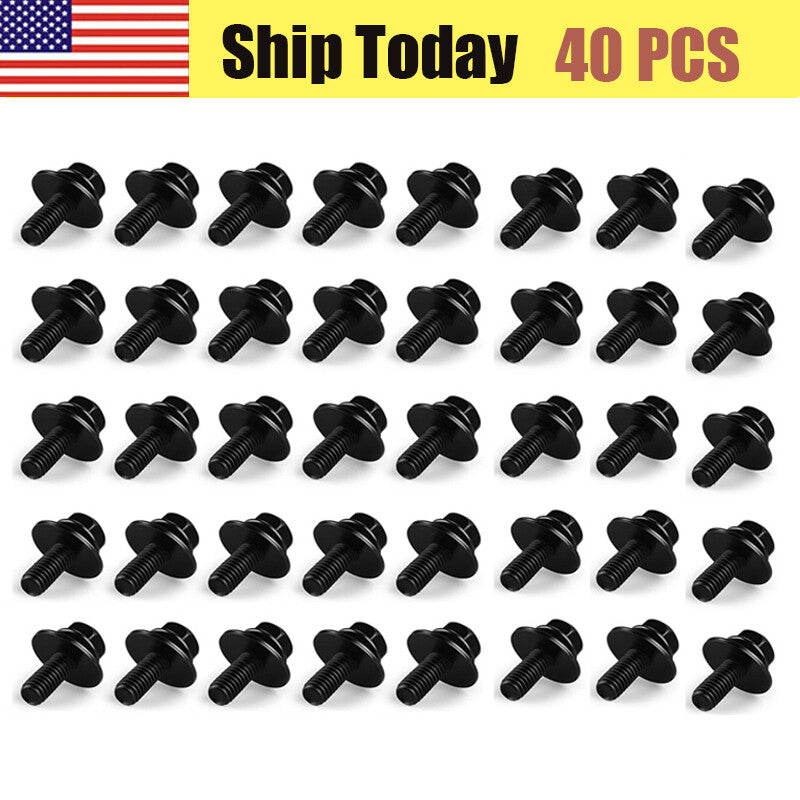 40x Car Body Bolt Screws Fastener Fender M6-1.0x 16mm Long-10mm Hex-17mm Washer