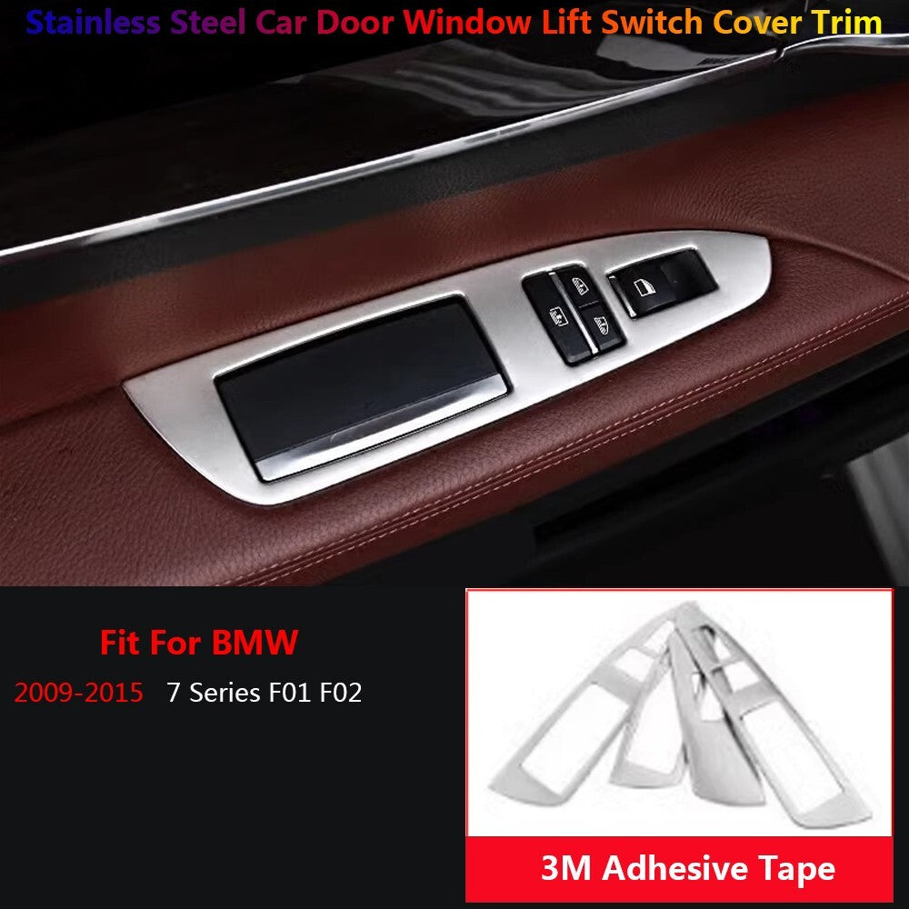 4x Stainless for BMW 7 F07 Car Interior Door Window Lift Switch Panel Cover Trim