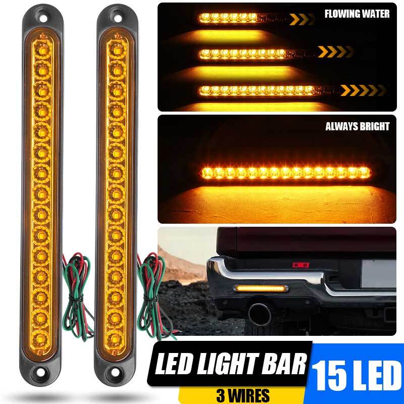 2X 10 Amber LED Truck Trailer Light Bar Stop Brake Turn Tail Lights Flowing DRL