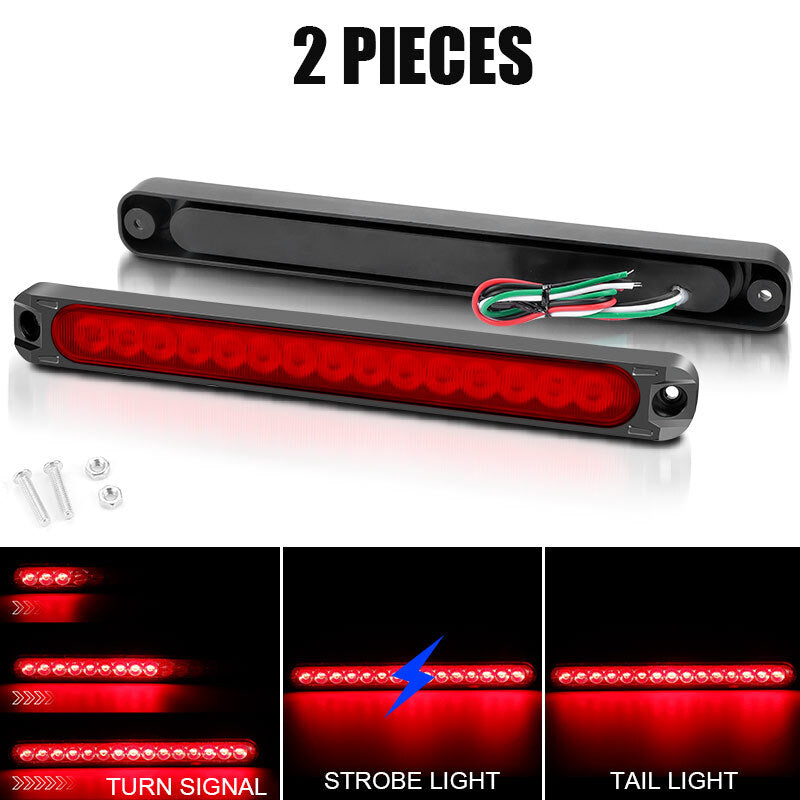 2X 10 Truck Trailer 15LED Stop Turn Rear Tail Brake Light Bar Strip Flowing Red