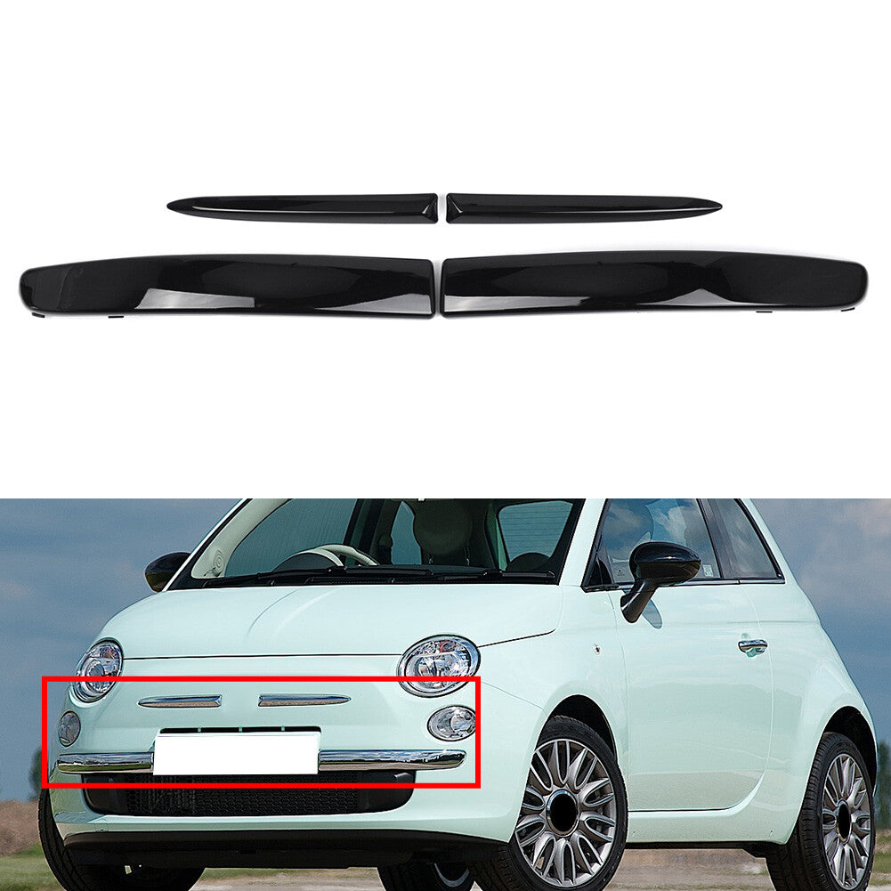 Front Bumper Upper Lower Grille Moulding Trim Gloss Black for Fiat 500 2007-2015