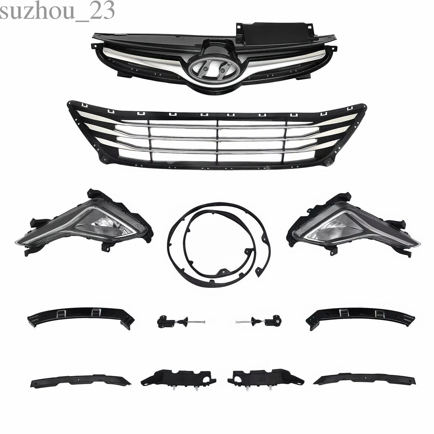 11PC for Elantra 2014-2016 Front Chrome Grille Mesh Fog lamps Bumper Bracket Kit