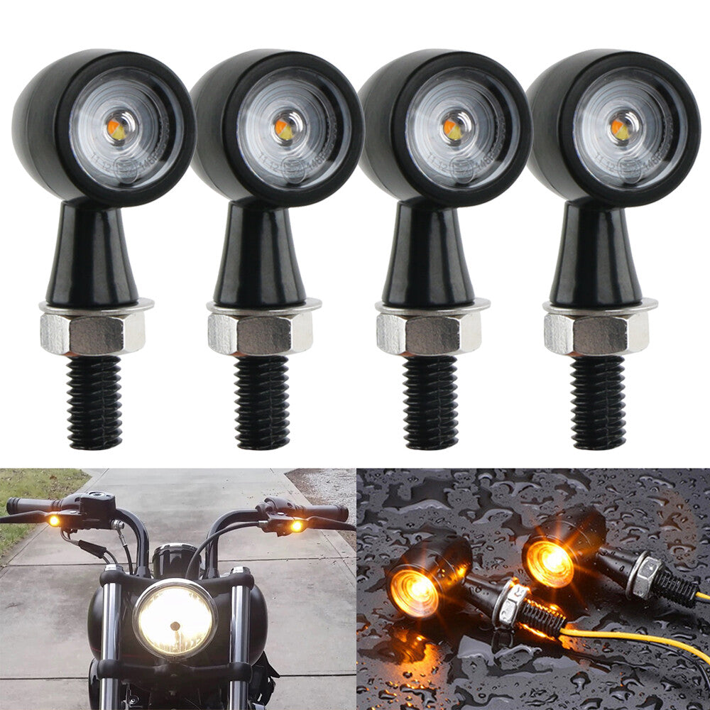 4-Piece LED Black Motorcycle for Mini Turn Signal Lights Flashing for Bobber Cafe Racer