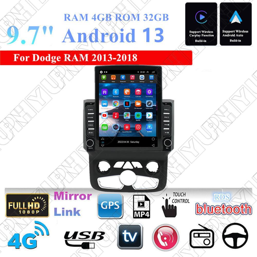 9.7 Stereo Radio GPS Nav Head Unit 4+32 for Dodge for RAM 1500-5500 2013-18 Auto AC