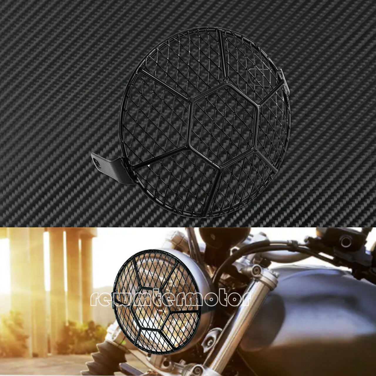 6.5 Motorcycle Universal Black Headlight Stripe Grill Mesh Lattice Grid Cover
