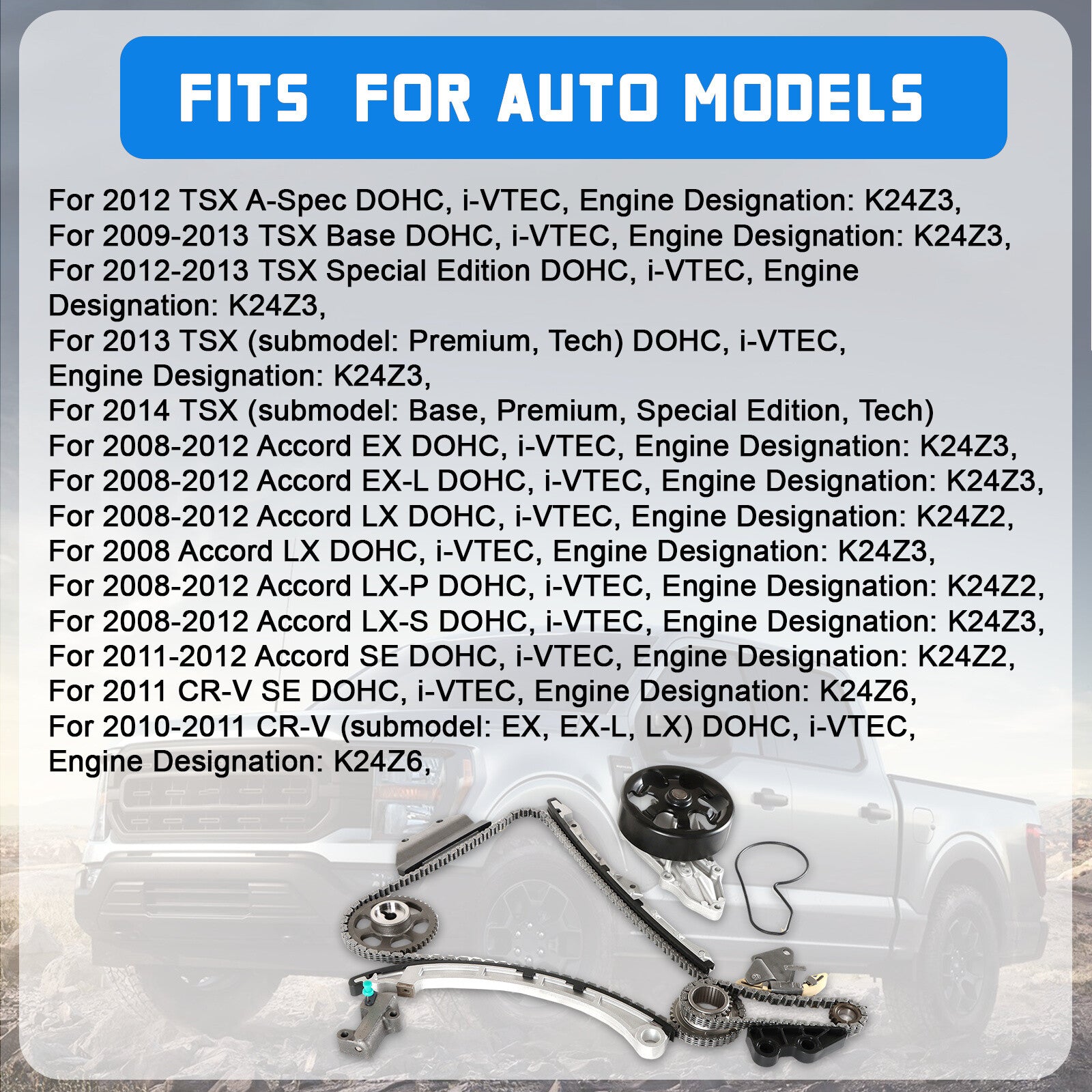 Timing Chain and Water Pump Kit for Honda Accord 10-11 08-12 CR-V 2.4L engine