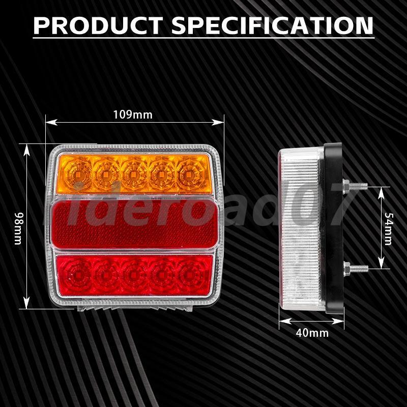 2X Square LED Tail Light Brake Stop Turn Signal DRL 12V Trailer Truck Waterproof