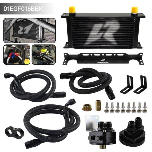 LR 19 Row AN10 Oil cooler w/Bracket+Filter Relocation Adapter Hose Kit Black