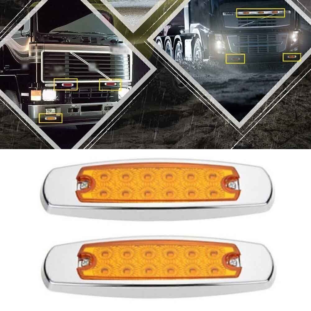 2x 12LED Sealed Side Marker Clearance Light Fish Shape Trailer Lamp Yellow Amber