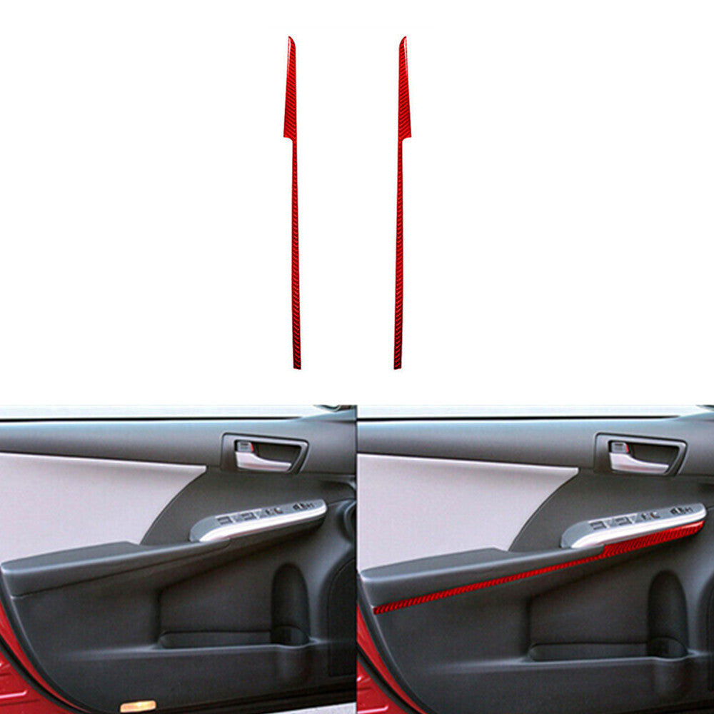 2x Red Carbon Fiber Interior Front Door Panel Cover Trim Strip for Toyota for Camry