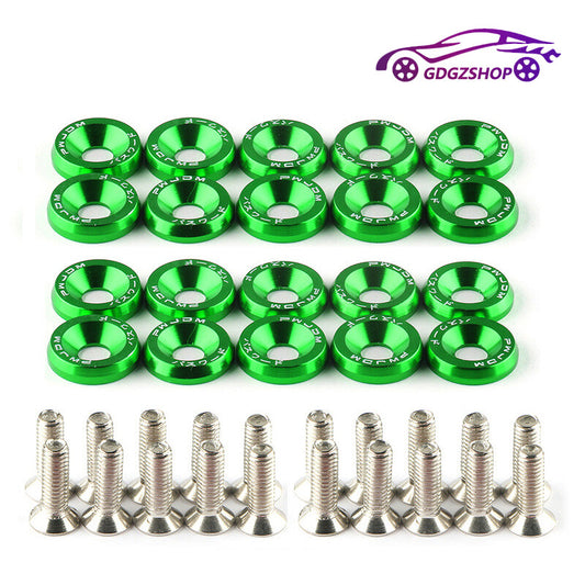 20pcs Green Aluminum JDM Fender Bumper Washer M6 Bolt Engine Bay Dress Up Kit