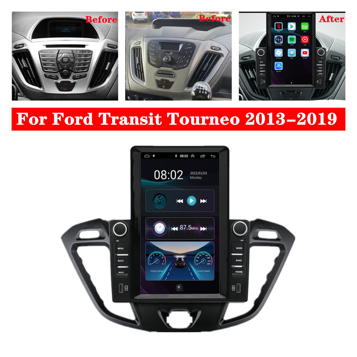 For 2013-19 for Ford Transit Custom Android12 Radio Stereo GPS Navigation WIFI 10.1