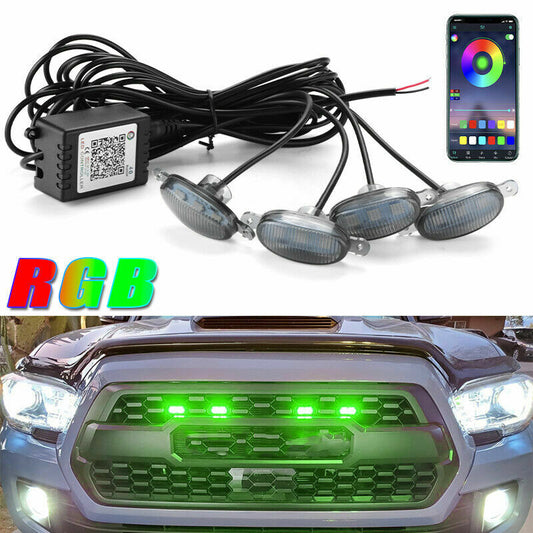 4pcs Smoke Lens RGB LED Front Grill Running Lights for Ford F150 Raptor Art