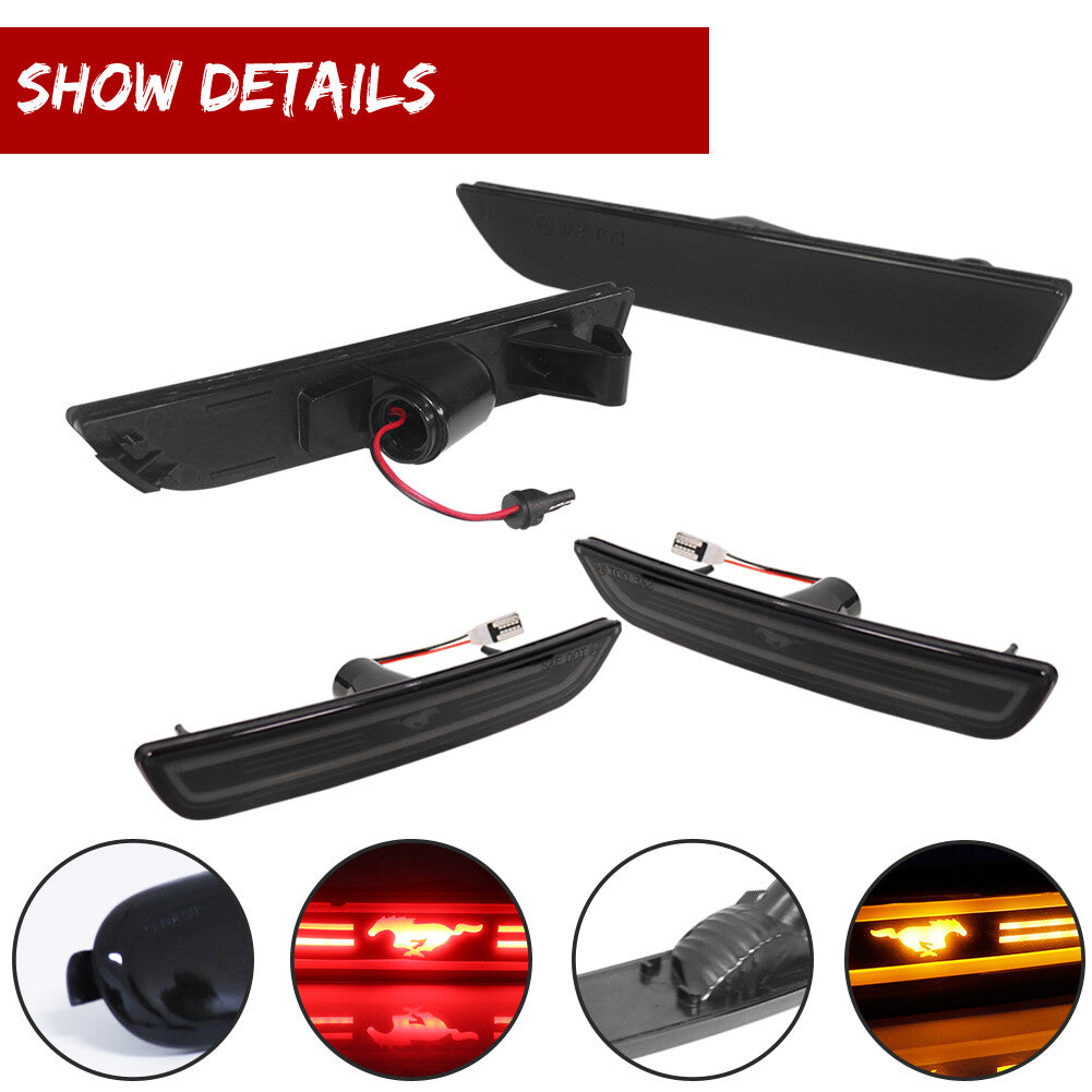 Suitable for 10-14 for Ford for Mustang Smoked Pony LED Front Amber and Rear Red Side Marker Lights