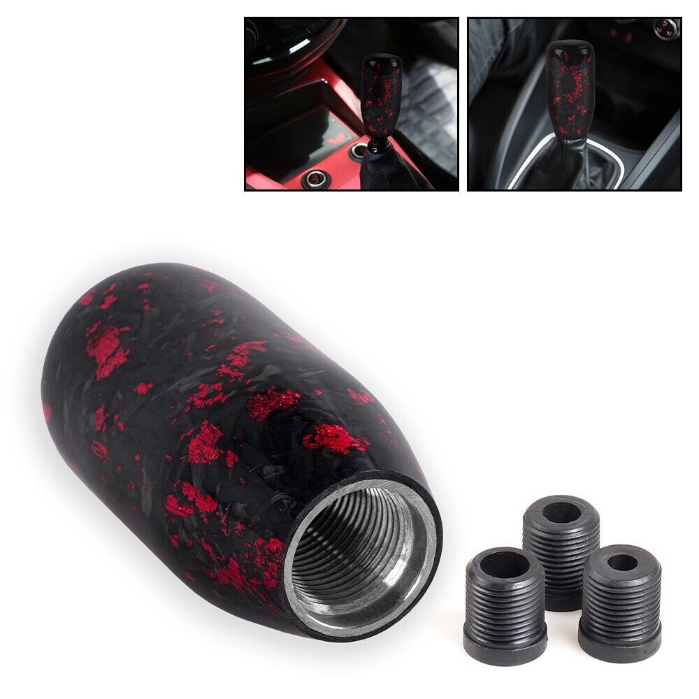 Universal Black w/Red Forged Carbon Fiber Manual Gear Shift Knob Lever Shifter