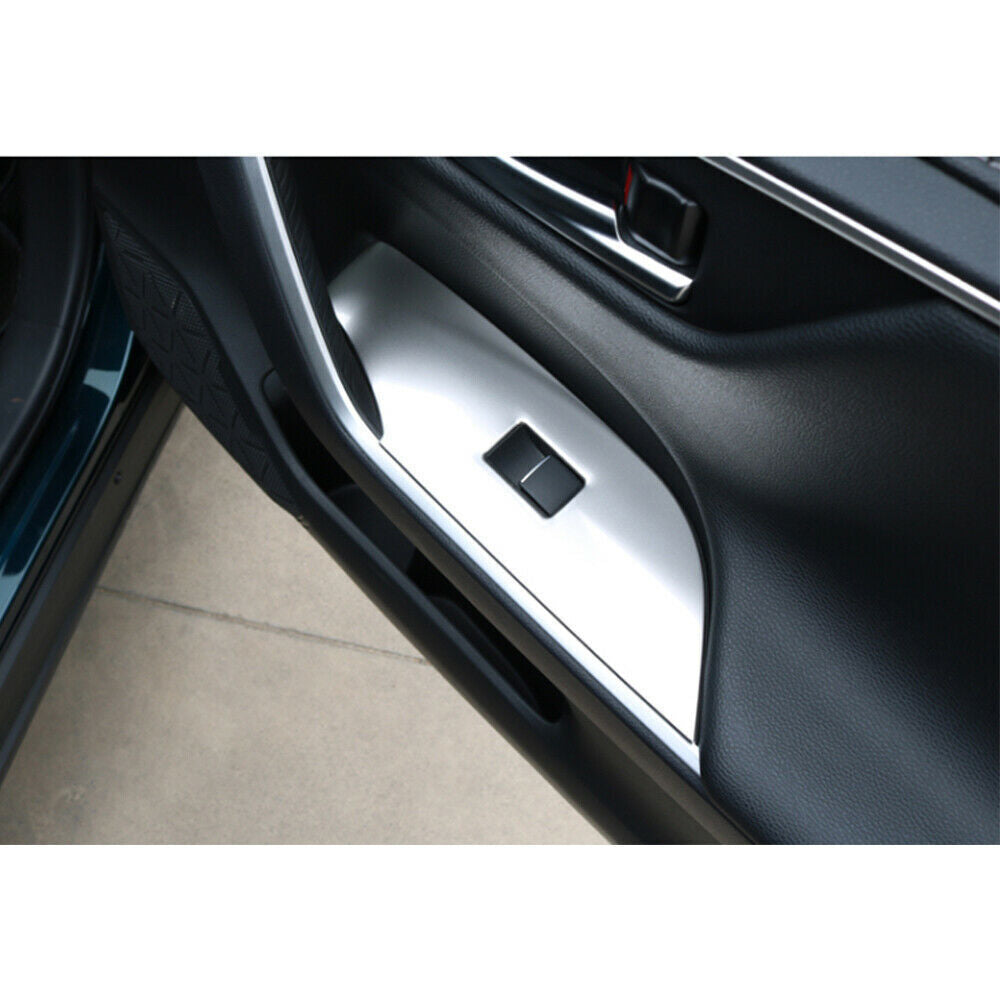 Matte Silver Window Lift Switch Button Panel Trims for Toyota RAV4 2019-2023