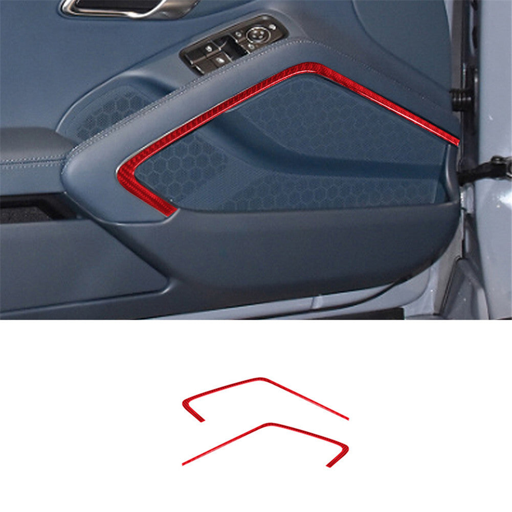 2PCS red carbon fiber door interior strips trim for Porsche 718 2016-2022