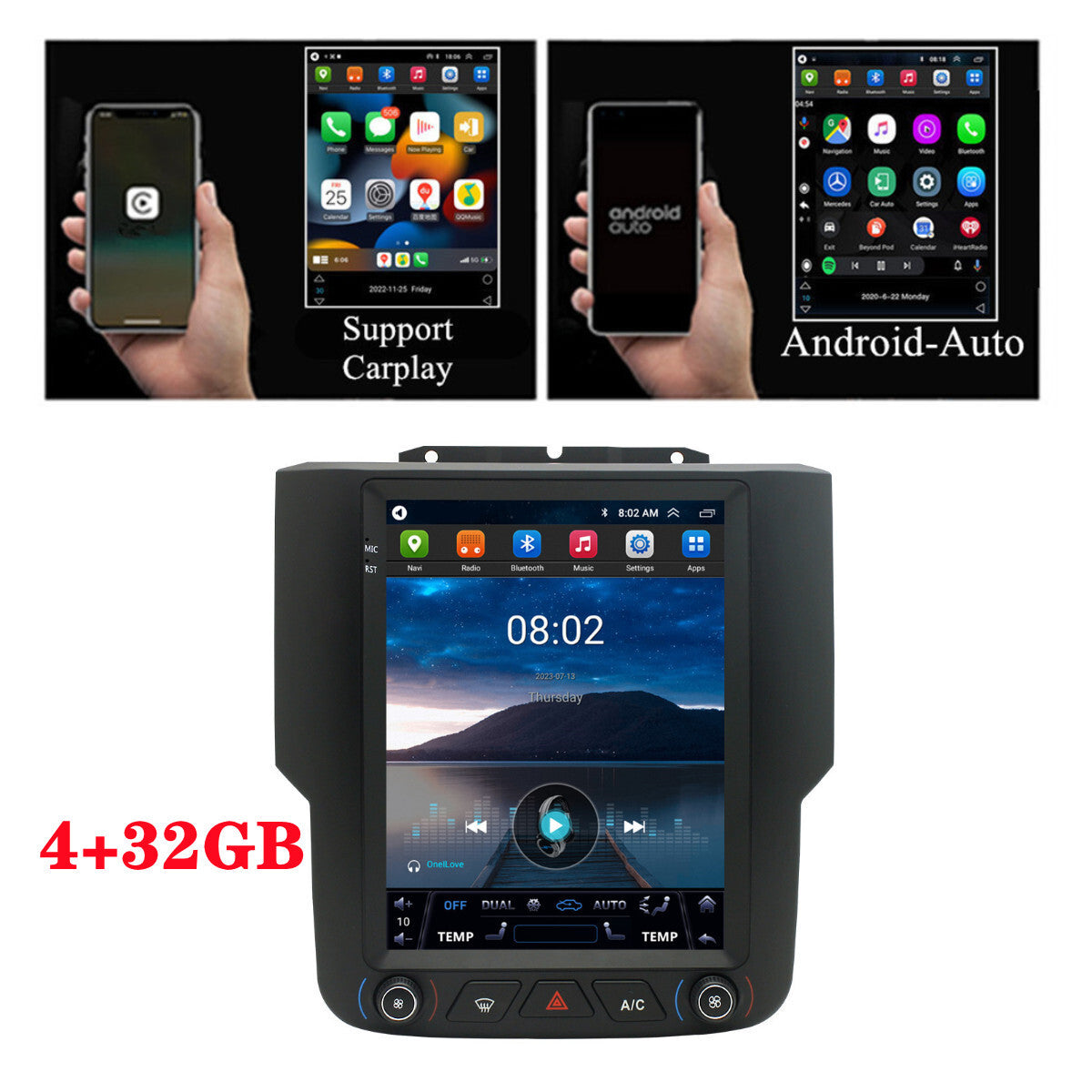 9.7 4+32GB Stereo Radio GPS Nav Head Unit For 13-18 for Dodge for RAM 1500 2500 Auto AC