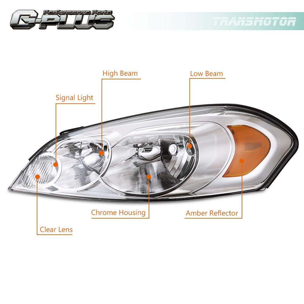 Suitable for a pair of 2009 for Chevrolet Impala 06/07 Monte Carlo chrome-plated headlights.