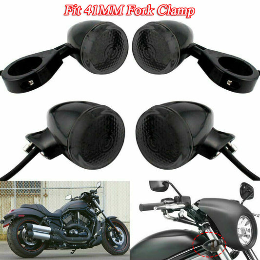 4x front and rear turn signals with 41mm fork clamps for Sportster Dyna