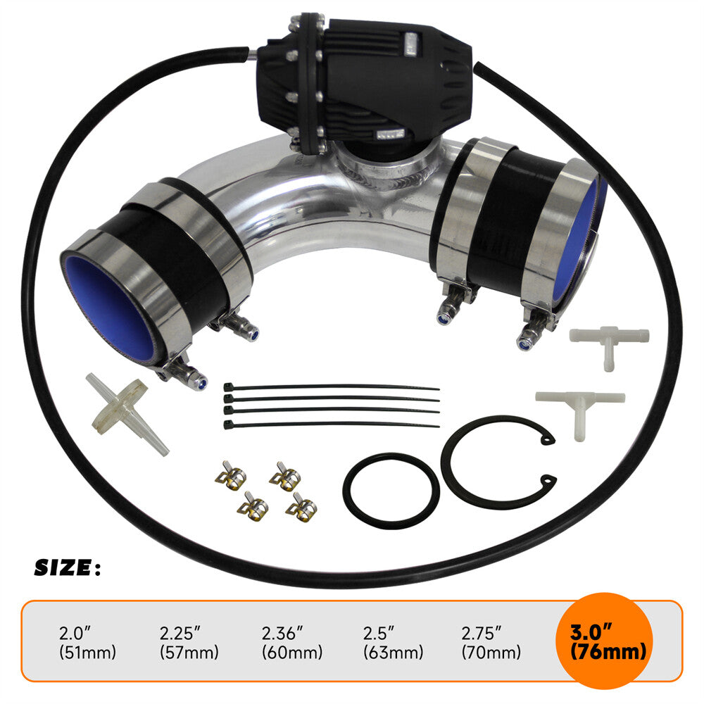 Uinversal SQV Blow Off Valve BOV IV 3'' 90degree Flange Pipe Silicone Hose BK