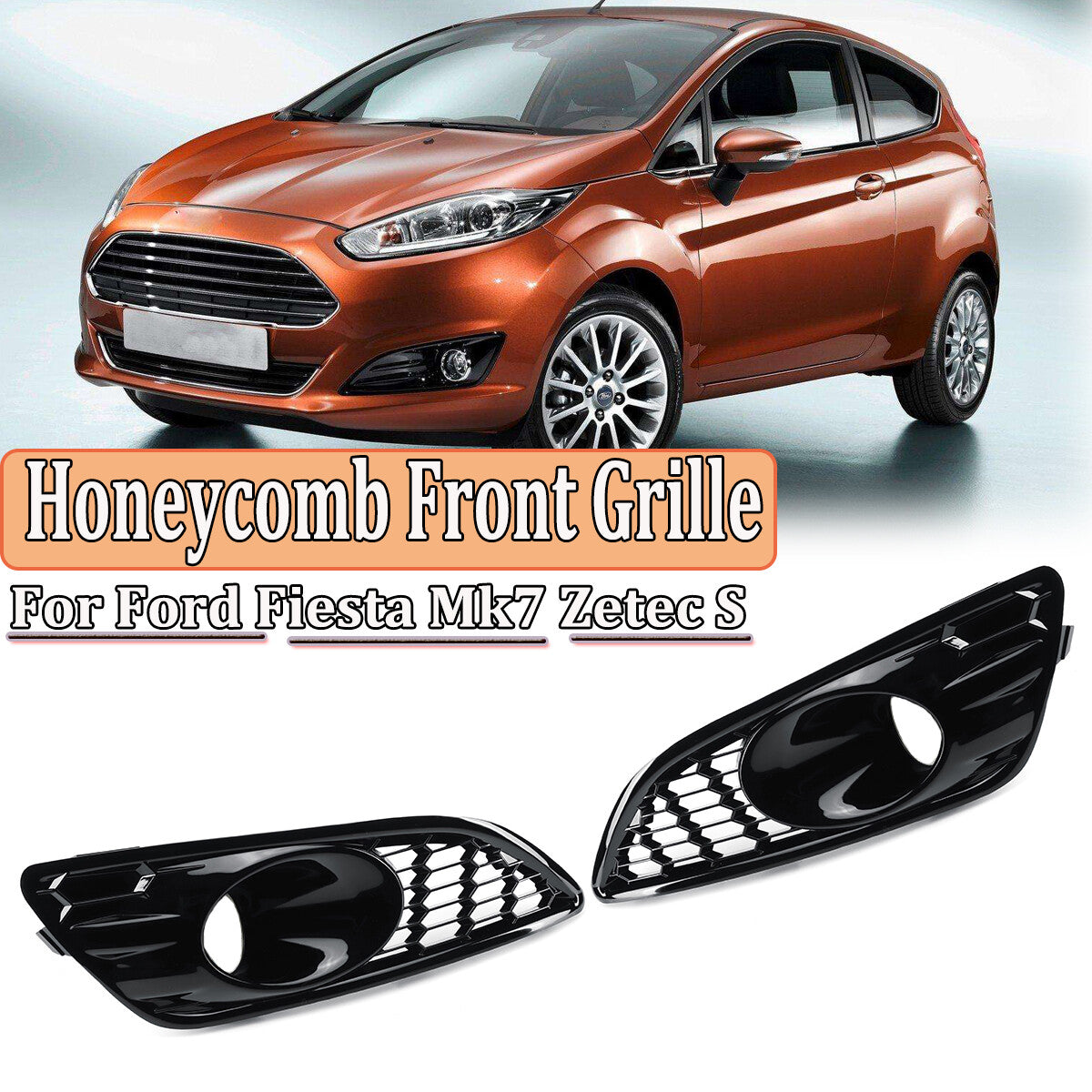 Honeycomb gloss black front fog light cover grille for Ford Fiesta MK7 Zetec S