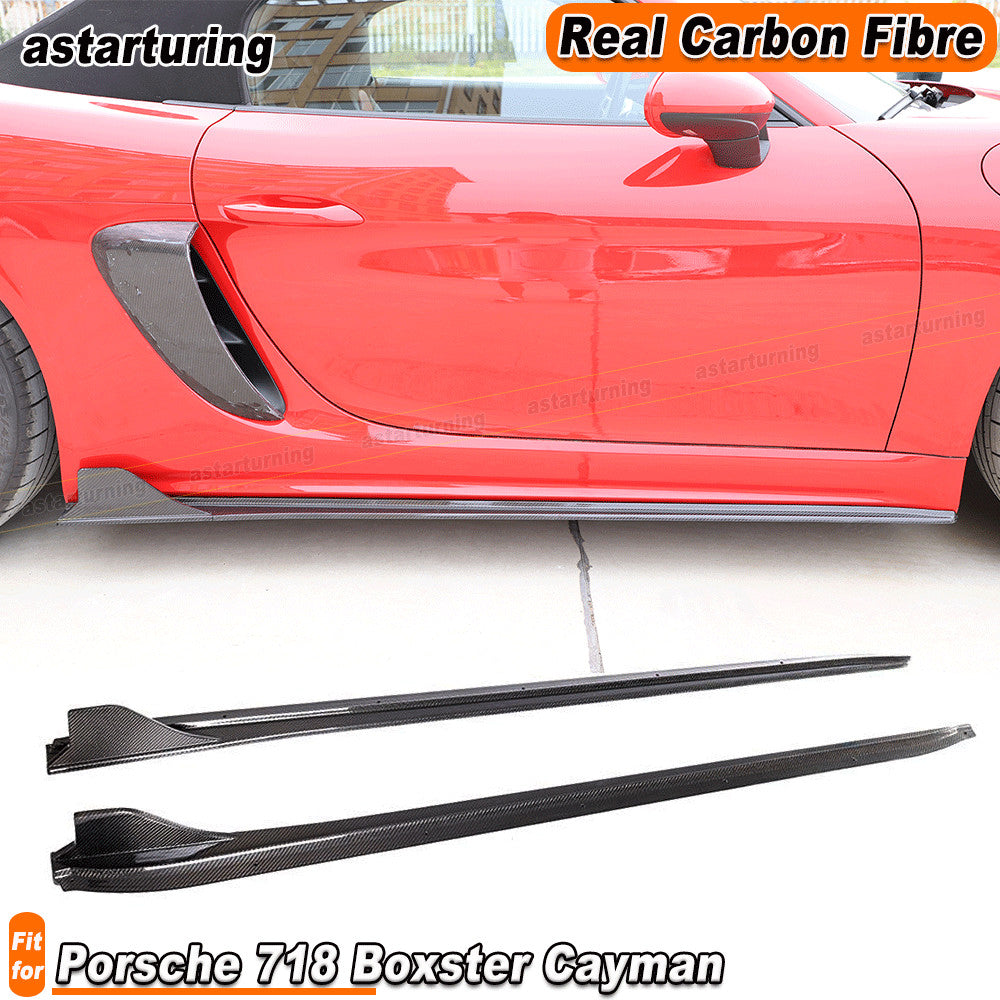 for Porsche 718 Cayman 16-19 REAL Carbon Fiber Side Skirt Extension Lip