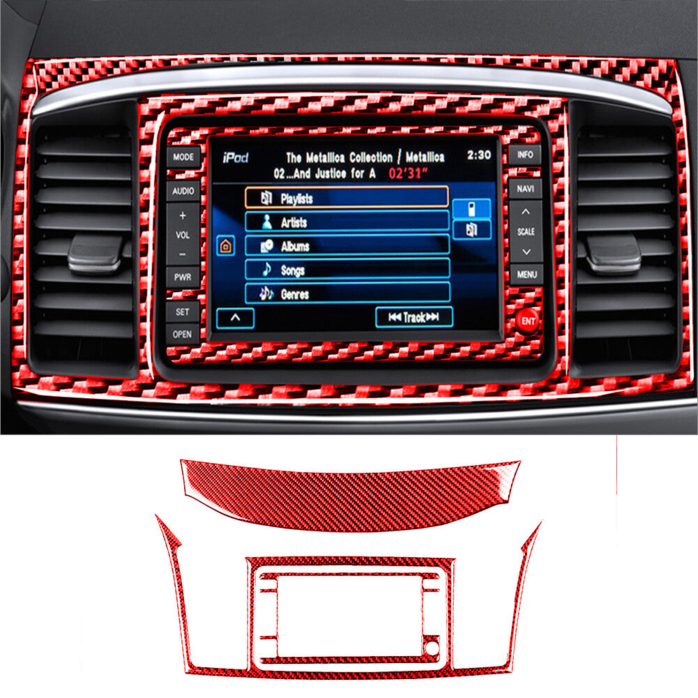 3Pcs Red Carbon Fiber Interior GPS Navigation Cover Trim for Mitsubishi Lancer