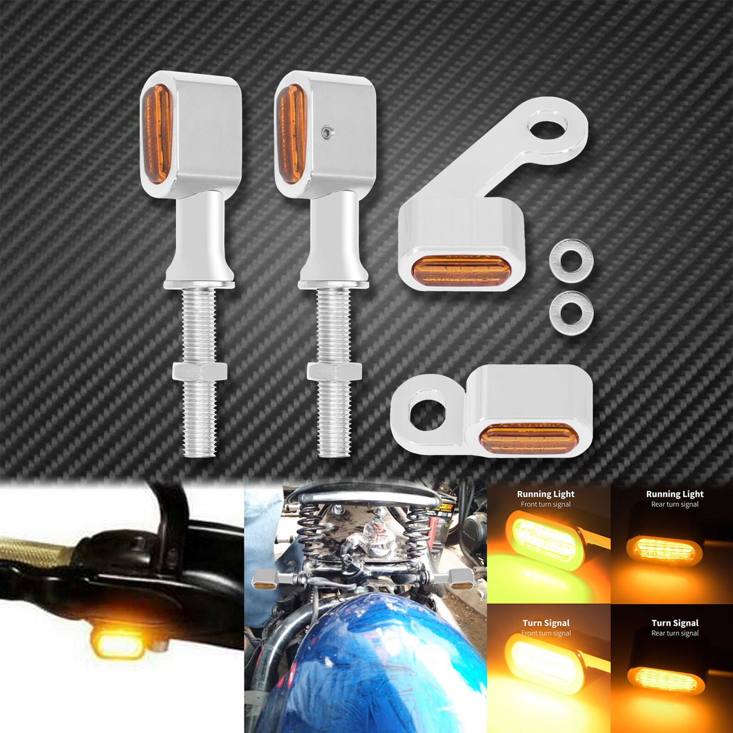 Front Rear Clutch for Mini Turn Signal Indicator Chrome Light Fit for Harley XL883