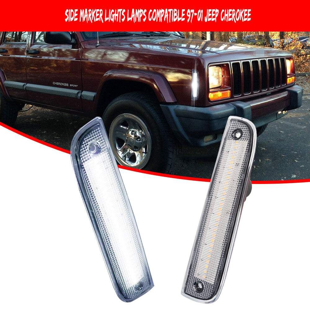 Transparent lens side marker corner LED white parking light for 1997-01 for Jeep Cherokee