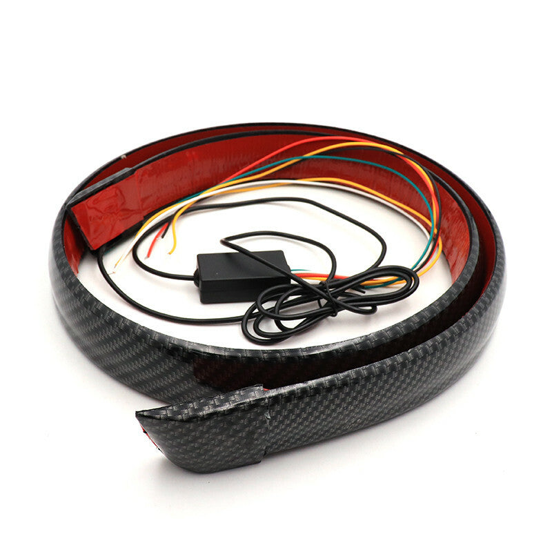 Car Red Multifunction DC12V Carbon Fiber LED Rear Spoiler Light Brake Lamp Strip
