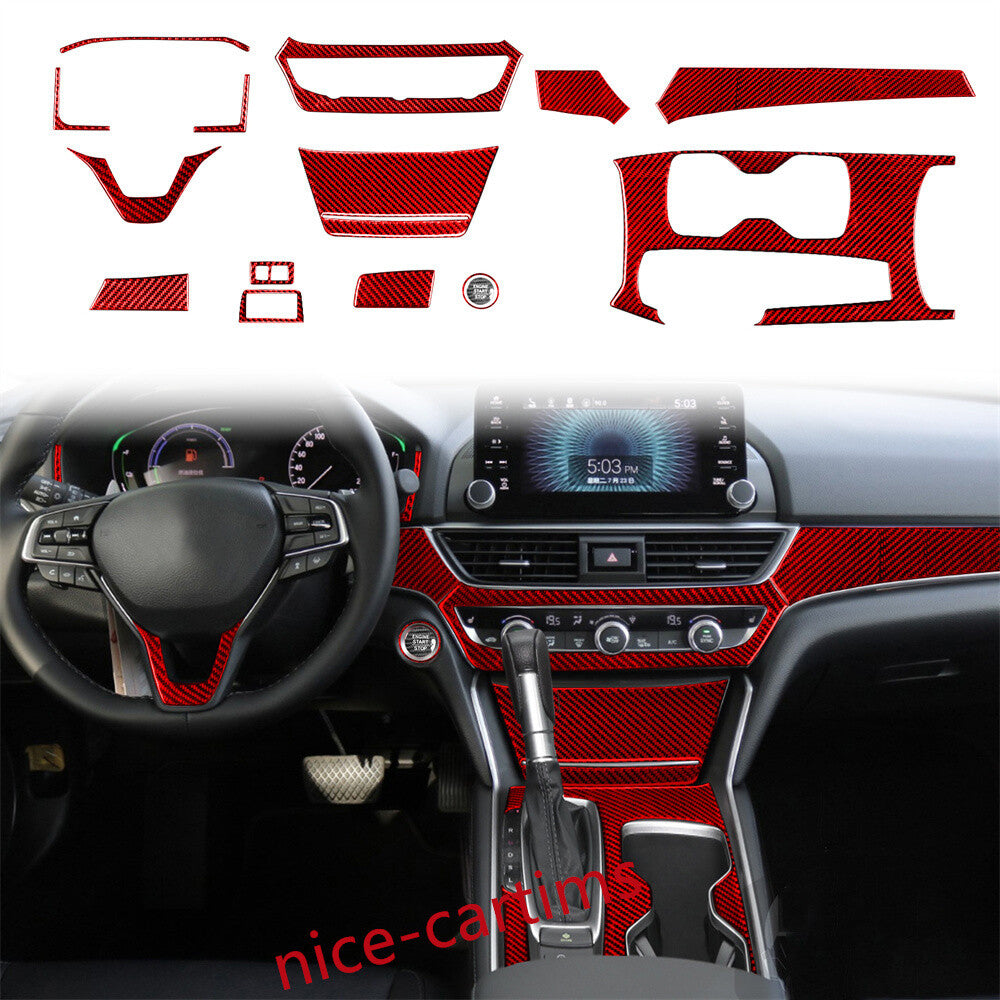 14¡ÁRed Carbon Fiber Central Control Gear Shift Set Trim for Honda Accord 2018-21