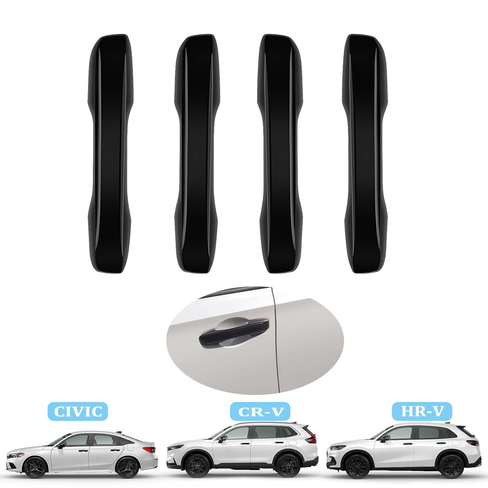4-piece gloss black door handle cover trim for 2022-2024 for Honda for Civic , Accord, CR-V, HR-V
