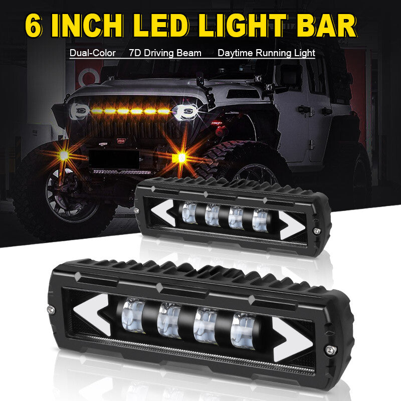 2X 6Inch 7D LED Work Light Bar Dual-color DRL Driving Fog Offroad SUV 4WD Truck